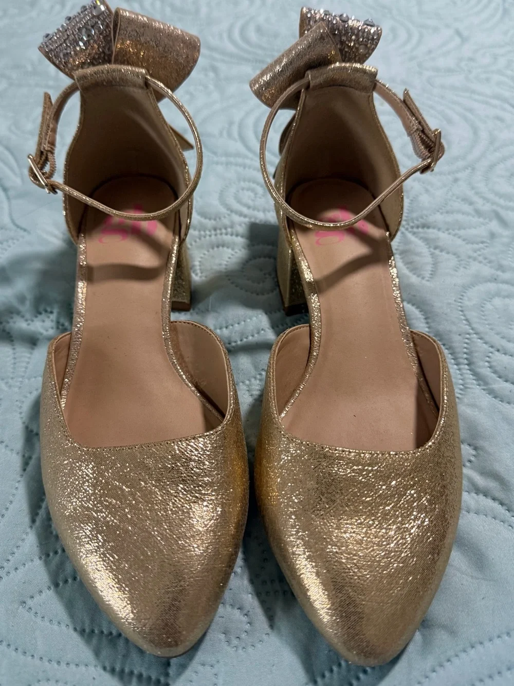 GB Toddler Girls' Tinsley Bow Dress Pumps, Size 3- Sand & Gold 1 pair